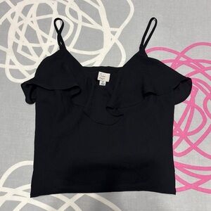 A New Day Black Ruffle Spaghetti Strap Black Tank Top